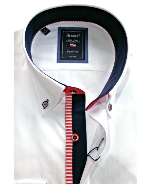 Armas Langarmhemd Comfort Fit weiss Patches in rot blau